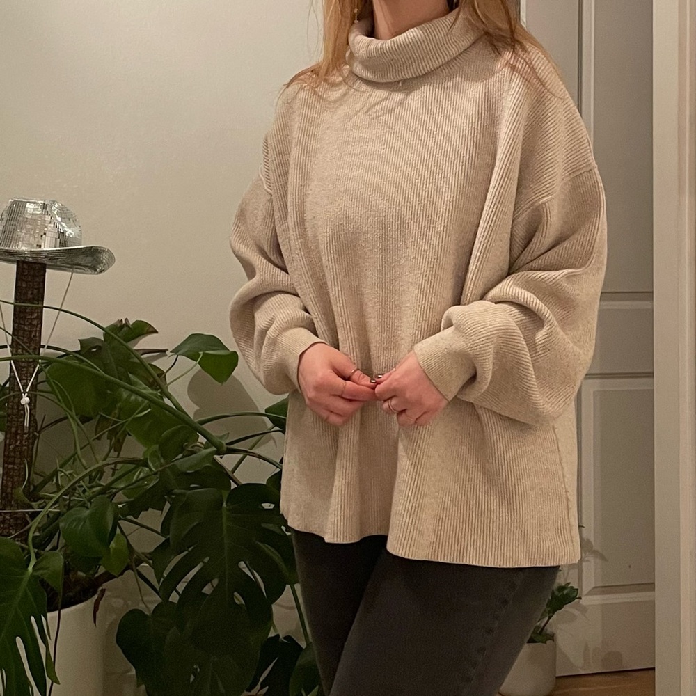 Free People Oatmeal Oversized Turtleneck Sweater